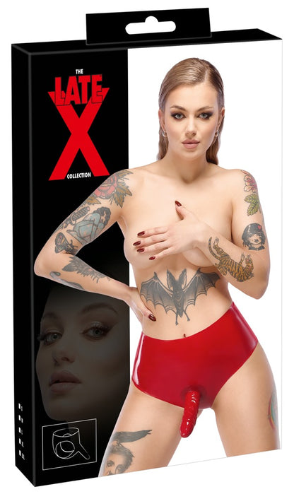 Slip en latex rouge avec gode LATE X